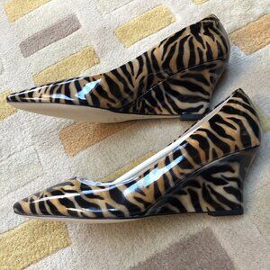 Via Spiga Missy zebra Print Patent Leather Wedge Pump